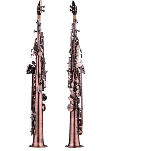 Professional Red Bronze Straight Bb Soprano Saxophone Sax Woodwind Instrument Carve Pattern with Case Gloves Cloth Straps Brush