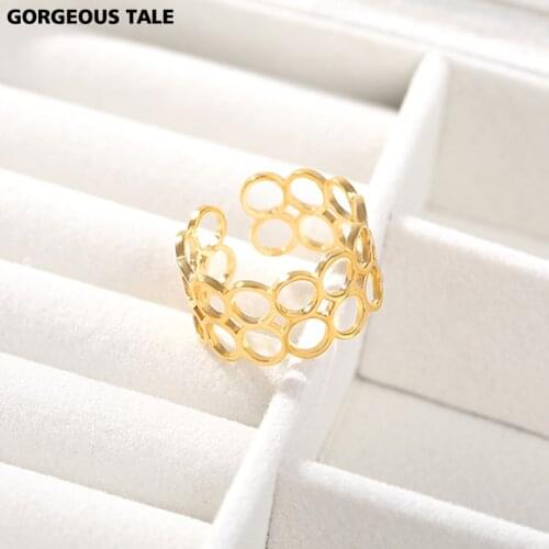 Cutout Simple Trendy Stainless Steel Irregular Geometry Adjustable Rings For Women Luxury Jewelry Hollow Out Fashion Rings
