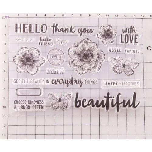 Flowers Butterfly Thanks Letters Pattern Transparent Clear Stamps / Silicone Seals for DIY Scrapbooking Christmas Card Making