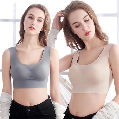 Push Up Sexy Bras Plus Size Thick Full Cup Soft Comfortable Sleep Top For Women Ice Silk Seamless Solid Padded Underwear