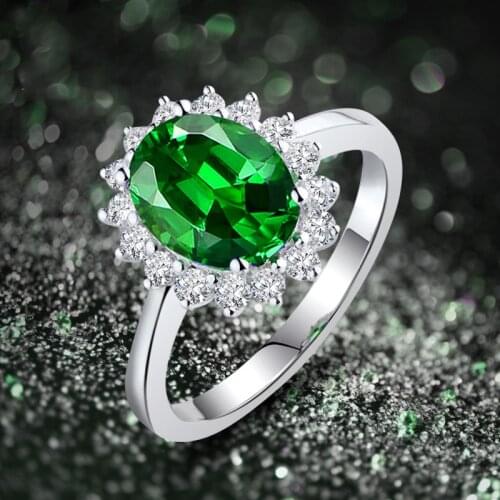 Luxury Female Emerald Green Stone Ring 100% Real 925 Sterling Silver Engagement Ring Vintage Wedding Rings For Women