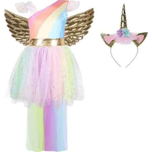 Christmas Fluffy Girl Princess Unicorn Dress Gorgeous Backless Long Tail Wedding Dress Halloween anime cosplay kids Costume