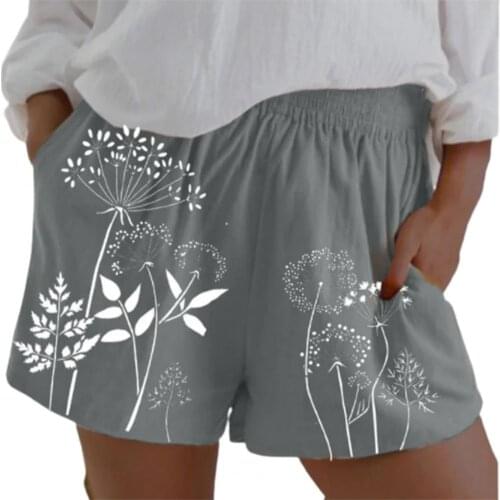 Shorts Women High Waist Dandelion Print Elastic Waist Pockets Loose Shorts Bottoms for Summer Ladies Fashion Casual Sport Shorts