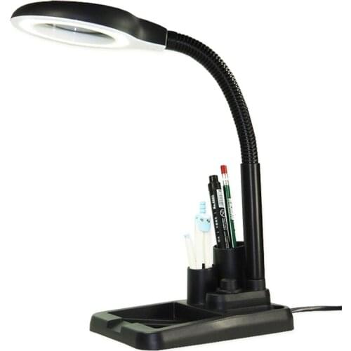 LED Table Lamp Magnifier 5/10X Magnifying Glass Illuminated Magnifier Lamp Loupe Lampe Bureau LED Desk Lamp Bendable Table Light
