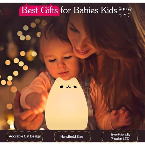 LED Night Light for Kids Battery Powered Silicone Cat Night Light Cat Lamp Multicolor Cute Nursery Night Lights With 7Colors
