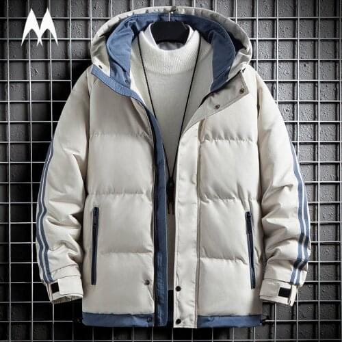 Street Fashion Striped Parka Mens 2021 Winter Thicken Coat Hooded Stand Jacket Men Casual Warm Outwear Harajuku Streetwear
