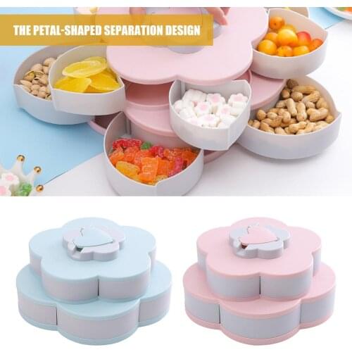 Petal-Shape Rotating Snack Box Wedding Candy Plates Tray Double-Layer Food Storage Box Kitchen Fruit Storage Organizer Holder