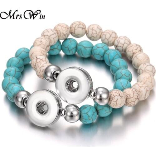 Natural Stone Snap Jewelry Handmade Beaded Snap Bracelet Fit 18mm Snap Button Elastic Strand Beads Bracelet