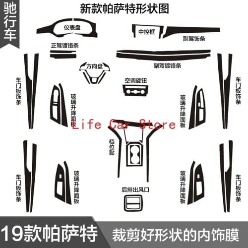 For Volkswagen Passat 2019 Carbon Fiber Interior Decoration Sticker Gear Position Film Door Trim Strip Protective Film