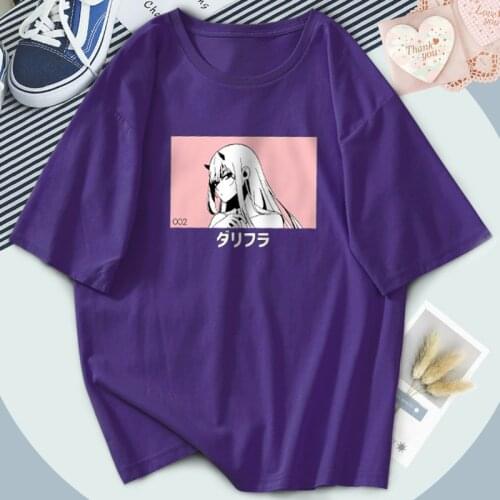 Female Darling In The Franxx T Shirts Short Sleeve O-Neck Oversize Tshirts Zero Two Anime Tops Tees Breathable Camiseta Woman