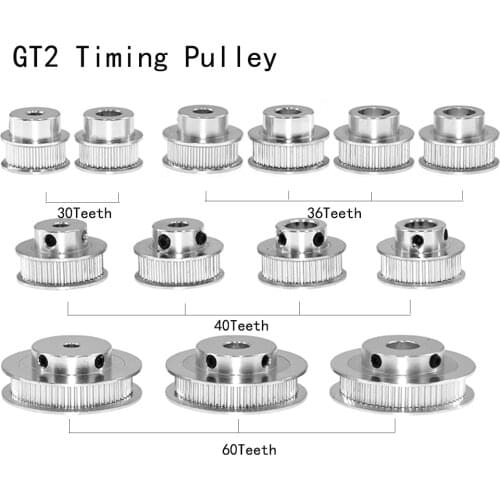 1pcs GT2 Timing Pulley 30 36 40 60 Tooth Wheel Bore 5mm 8mm Aluminum Teeth Parts For GT2 Timing Belt Reprap 3D Printer Parts