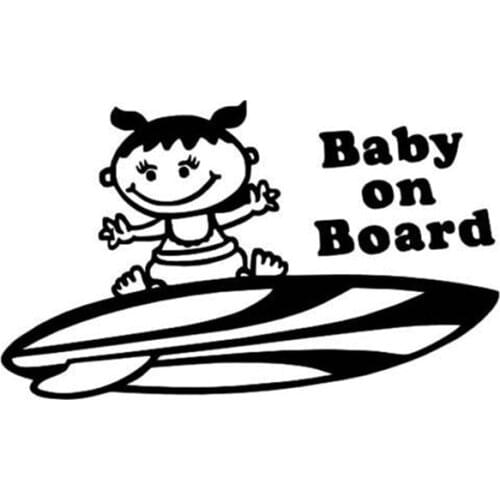 10x16cm Surf Baby on Board Girl Vinyl Car Sticker Funny American Surf Hawaii Decal Safety Skateboard Waterproof TA048