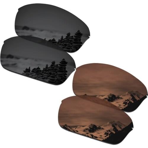 SmartVLT 2 Pairs Polarized Sunglasses Replacement Lenses for Oakley Half Wire 2.0 Stealth Black and Amber Brown