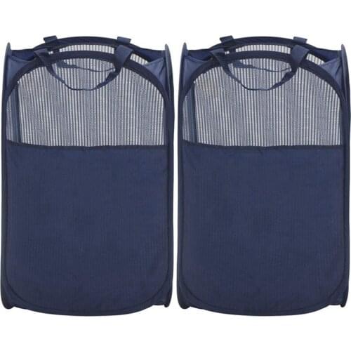 2Pcs Foldable -Up Mesh Basket with Laundry Basket with Reinforced Carrying Handle