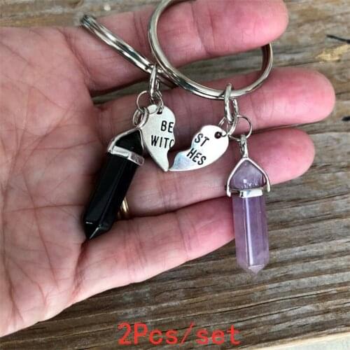 Unisex 2 Pcs Wicca Keyrings Women Crystal Broken Heart Pendant Best Keychains Bitches Keychain Fashion Pagan Friendship Jewelry