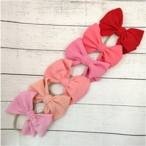 Handmade Bulk Large 6" Bow With Thin Nylon Headband For Girls Baby Infant Fabric Bow Head Wraps Top Knot Hairband