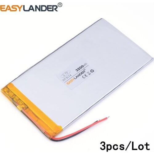 3pcs /Lot 3200mah 3074114 lithium Li ion polymer rechargeable battery ultra-thin high-capacity DIY tablet e-book video game