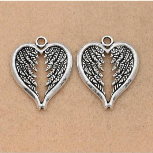 5pcs Tibetan Silver Plated Angel Wings Heart Charms Pendants Jewelry Making Necklace Diy Accessories Handmade Craft 22x16mm