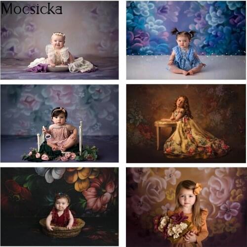 Abstract Flowers Hand Painted Backdrop Photography Retro Floral Texture Newborn Baby Adult Portrait Background Photo Shoot Props