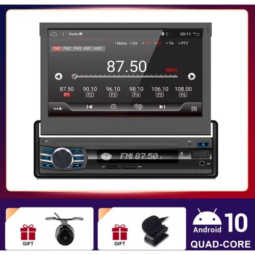 1 Din Autoradio Car Radio Stereo Audio Player Android 10.0 Flip screen GPS Navigation 2GB+32GB Quad Core Wifi Aux Camera