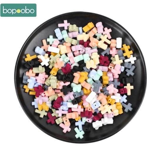 Bopoobo Silicone Chewable Toy 10pc Cartoon Cross Baby Teether Silicone Bead BPA Free Baby Teething Beads Silicone Baby Teether