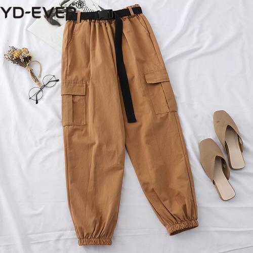 YD-EVER Harajuku Streetwear Cargo Pants Women Casual Joggers Sweatpants High Waist Loose Female Trousers Korean Pantalon Belt