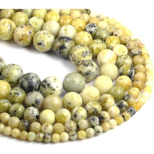 Fine Natural Yellow Turquoises Beads Round Shape Loose Stone Beads 4 6 8 10 12 MM Pick Size for Jewelry Making 15" Strand