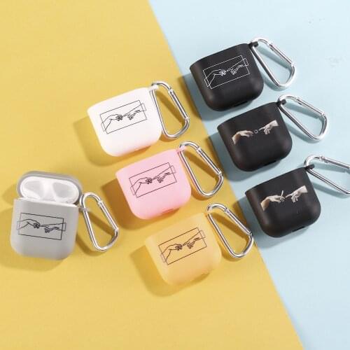 David Hand Art lines Earphone Case For Apple iPhone Charging Box For AirPods Pro Soft Candy Color Carabiner Cover Accessories