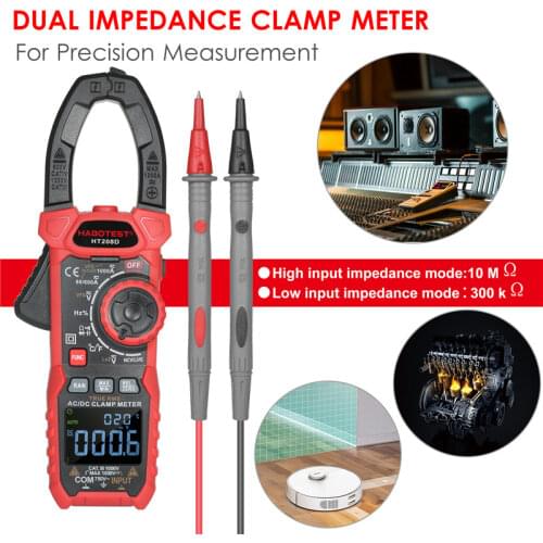 HT208D AC/DC Digital Clamp Meter True-RMS Multimeter Anto-Ranging Multi Tester Current Clamp with Amp Volt Ohm Voltmeter Ammeter