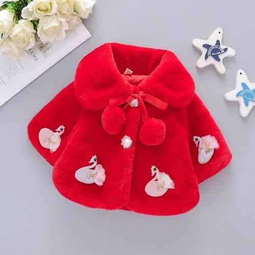 Children Jacket Little Swan Applique Plush Cape Red Winter Coat Girls Jacket For Girls Cotton Clothing Baby Outfits 2-6 Age