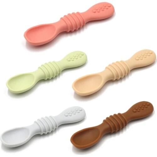 Baby Spoon Silicone Teether Toys Learning Feeding Scoop Training Utensils Newborn Tableware