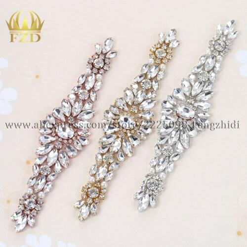 FZD 30 Pieces Rhinestones Appliques Hot Fix Bridal Crystal Applique for Wedding Dress