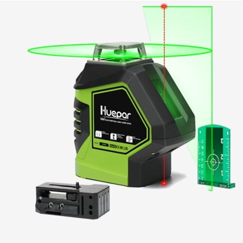 Huepar Green Beam Laser Level with 2 Plumb Dots Self-Leveling 360 3D Rotary Cross Line Vertical Horizontal 5 Line Measuring Tool