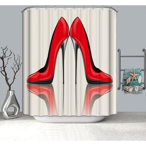 Red High heels shower curtain polyester bathroom curtain drop shipping bath curtain waterproof