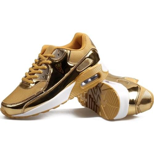 Fashion Pu Leather Women Sneakers Breathable Mesh Women Casual Shoes Flat Shoes Women Vulcanize Shoes Gold Silver Women Shoes 46