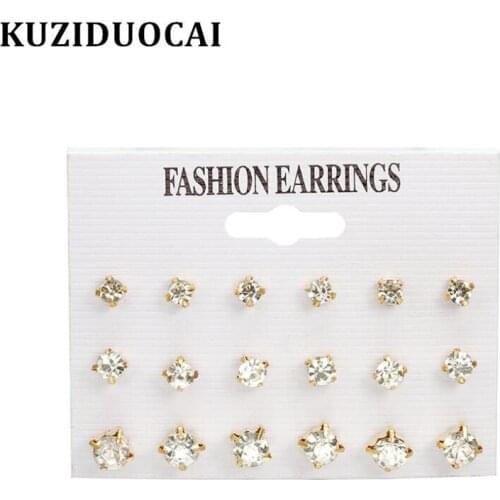 Kuziduocai New Fashion Jewelry 9 Pairs/set Zircon Square Statement Drop Earrings For Women And Girls Pendientes Brincos E-874