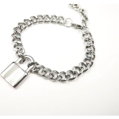Mens Women Large Lock Charms Bracelet Stainless Steel Curb Chain Anklet 10mm 22cm (8.66 inch ) Polished Jewelry Father XMAS Gift