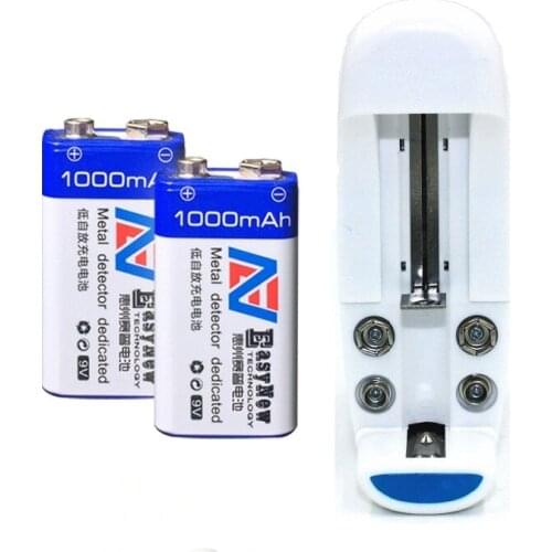 NEW 2PC 9V 1000MAH rechargeable l i-ion battery + Universal 9v aa aaa 18650 cr123a battery charger