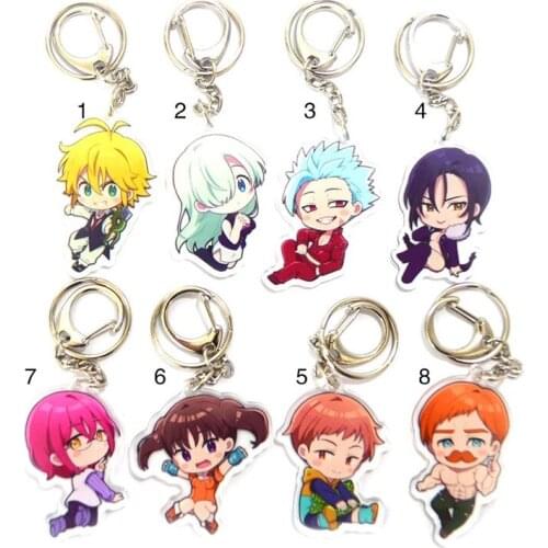 New Fashion Anime The Seven Deadly Sins Keychain for Men Women Figure Hawk Ban Meliodas Elizabeth Resin Pendent Key Chains
