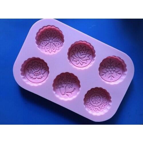 Wholesale!! 1pcs 6-Holes Round Flowers(HY1-210) Good Quality 100% Food Grade Silicone Cake/Jelly/Pudding/Ice/Candy DIY Mold