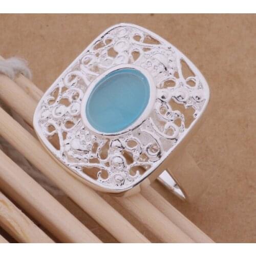 Wholesale Silver Plated Rings For Women,Free Shipping Charm Christmas Silver Fashion Jewelry Carve Patterns/blue Stone /alqajc