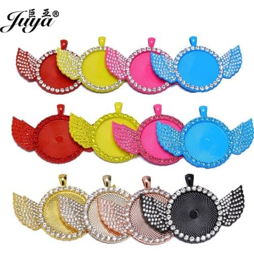 2PCS 30mm Angel Wings Pendant Base Cabochon Diamond Blank Tray Charms DIY Jewelry Making For Necklace Keychains Crafts Findings