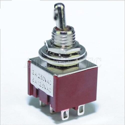 100PCS MTS-203-C1 on off on Toggle Switch 6MM 3A 250VAC 6A 125VAC 6Pin DPDT Guitar Parts Red Color Toggle Switch