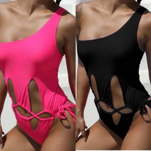 Sexy One Piece Swimsuit Bandage Hollow Out One Sholder Swimwear Bodysuit Swimsuit Push Up Monokini Bathing Suits Beach Wear