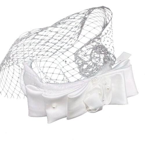 Bridal hair accessories Korean bow headband white satin veil headdress wedding wedding headband