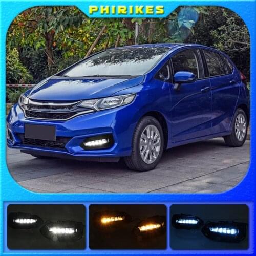 2PCS LED Daytime Running Light For Honda Fit Jazz 2018 2019 Car Accessories Waterproof 12V DRL LED Fog Lamp Decoration