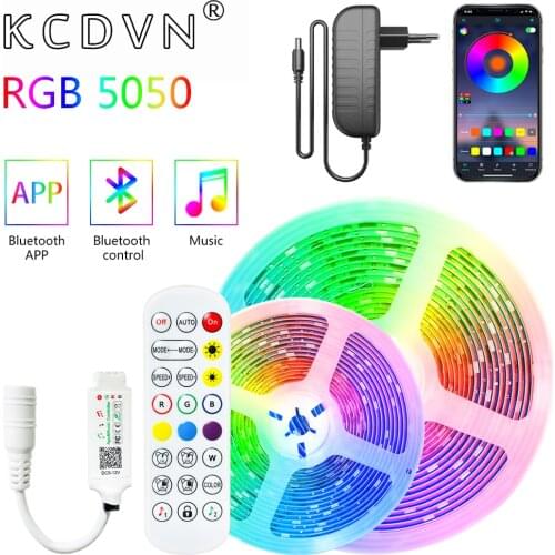 LED Strips Lights Bluetooth RGB 5050 SMD Flexible Ribbon For Room Party TV Background Bedroom Lighting DC12V APP Control+Adapter