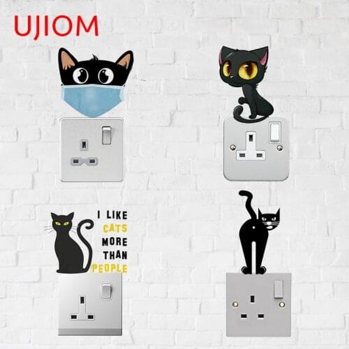 UJIOM Lovely Black Cat Childrens Bedroom Decor Wall Stickers Home Decoration Living Room Decor Waterproof Vinyl Decals