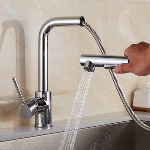 Vidric Deck Mounted Pull Out Kitchen Sink Faucet Hot Cold Water Mixer Crane Chrome Finished 2 Type Water Spray ELK601