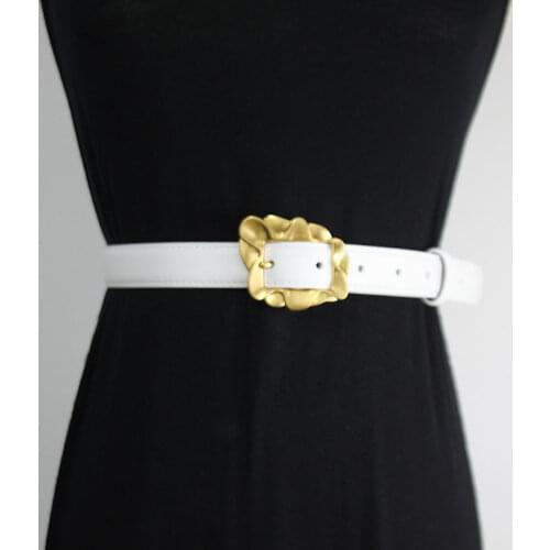 Vintage Leather Belt For Women New Style Irregular Geometric Button Real Leather Fashion Accesories